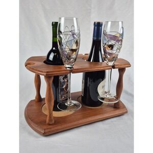 Gailstyn Sutton Teak Wine Butler 2 Bottle 4 Glass Holder Picnic Patio Concert